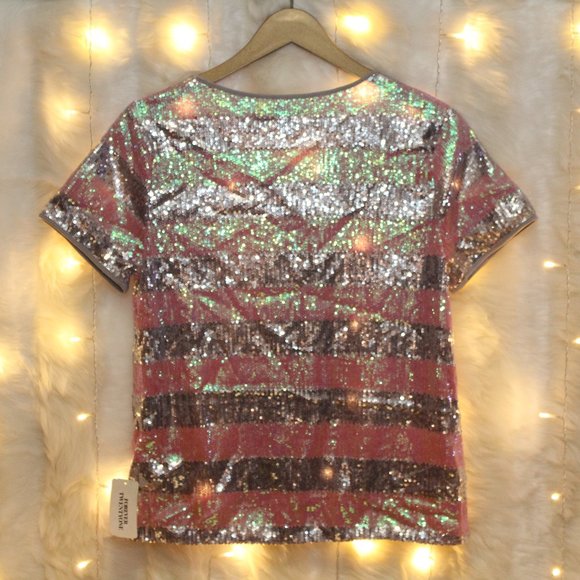 F21 Pink/Silver Sequin Striped Shirt Knit Top NWT - Picture 3 of 3